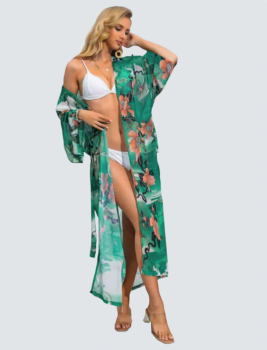 Floral Tie Waist Duster Cover Up